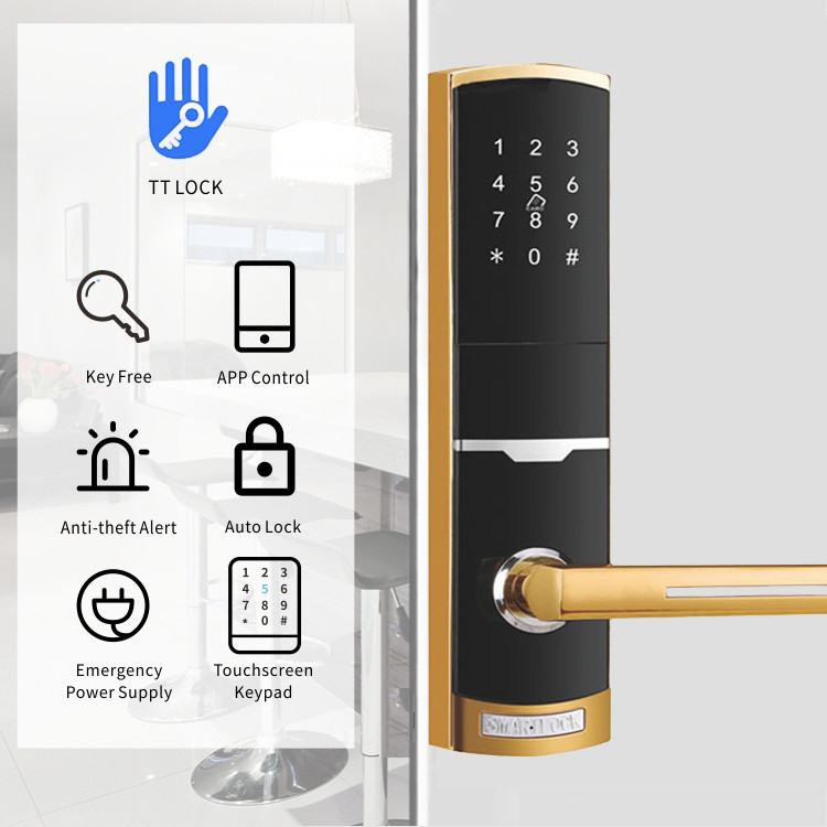 Màu vàng điều khiển từ xa Smart Keypad Door Lock với TTlock ứng dụng Card Key